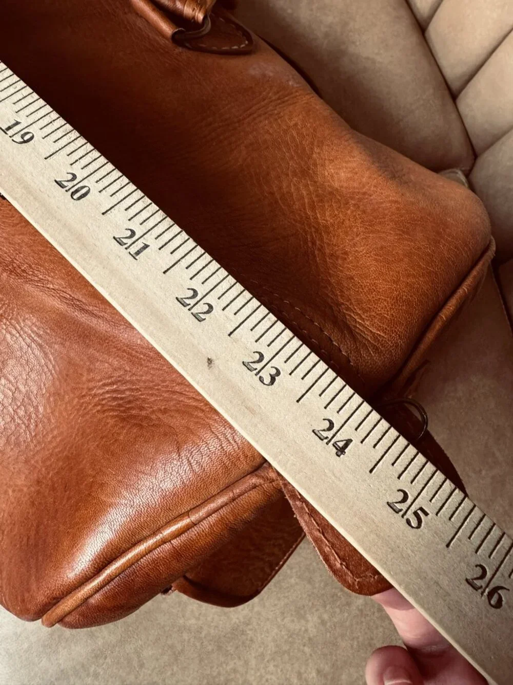 Handcrafted Moroccan Leather Duffel Bag w Strap 24x15x11 Large Carry Cognac